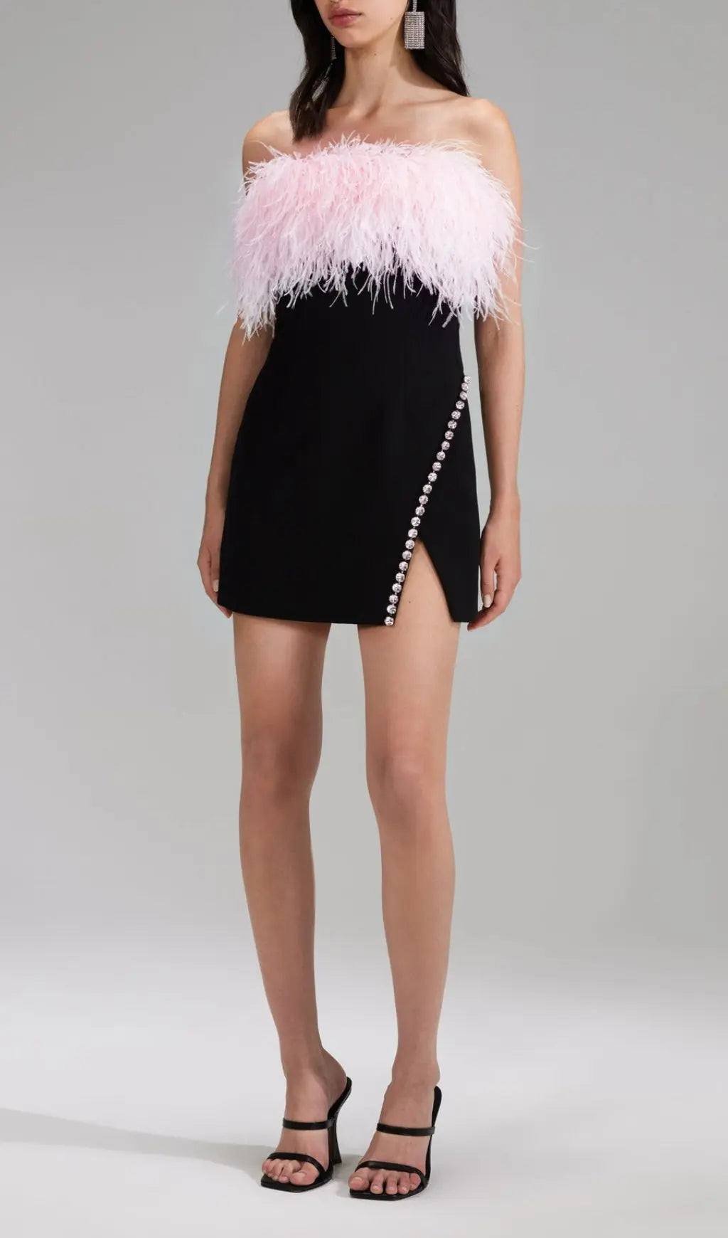 Bandage Feather Crystal Mini Dress In Black