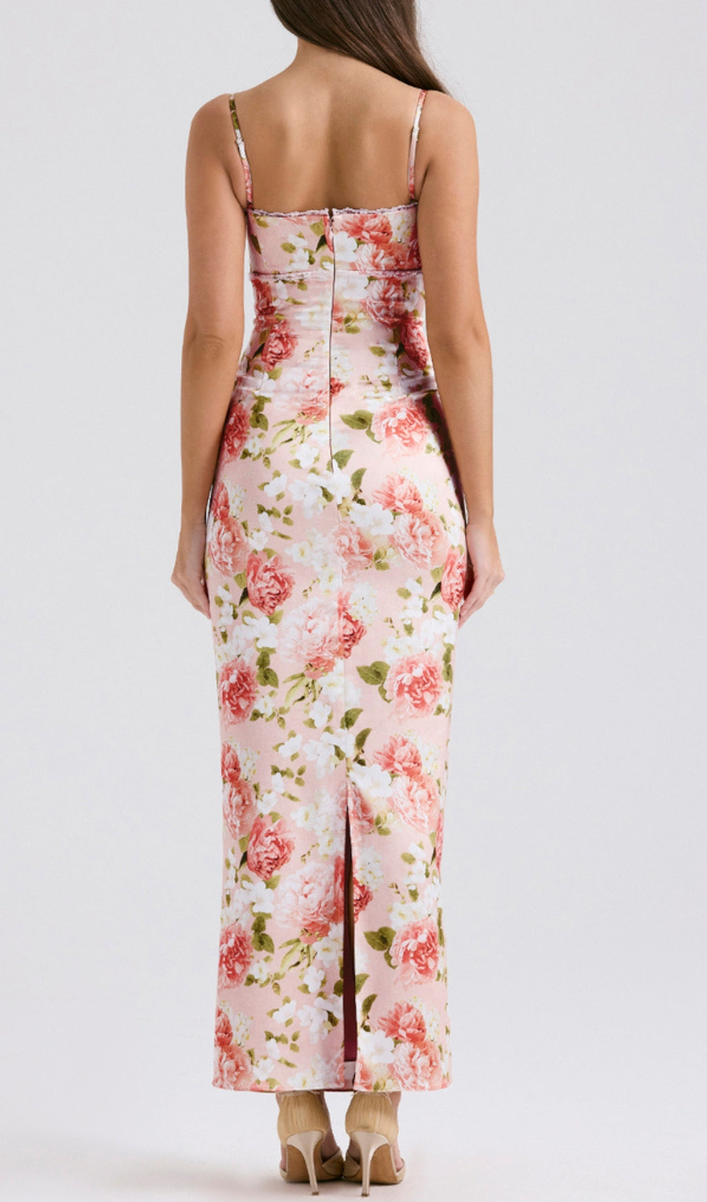Beasley Pink Peony Print Slit Maxi Dress