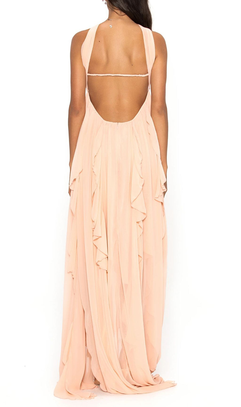 Frayne Nudepink Layered Backless Maxi Dress