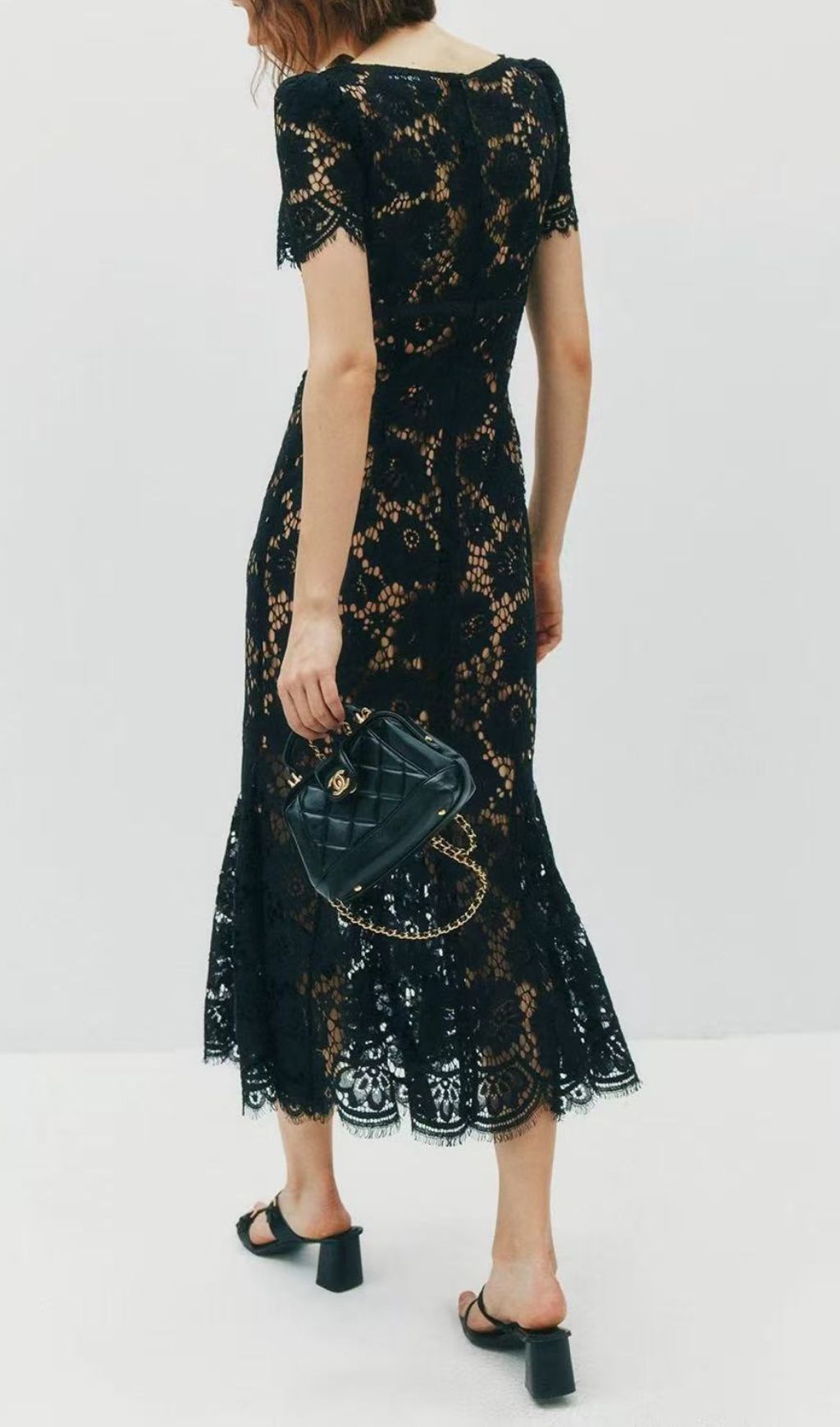 Imelda Black Lace Midi Dress | Elegant V-Neck Cocktail & Party Dress for Women