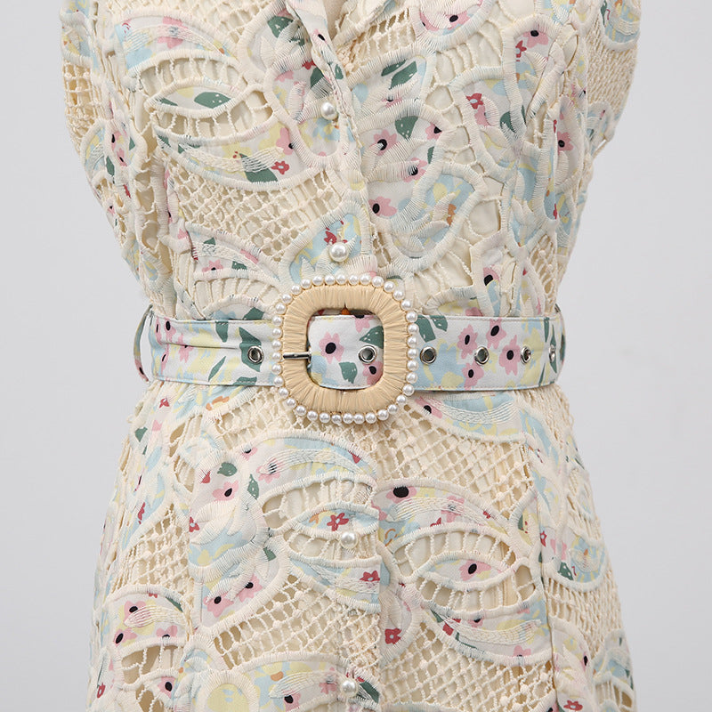 Chic Chloe Sleeveless Floral Lace Maxi Dress with Belt