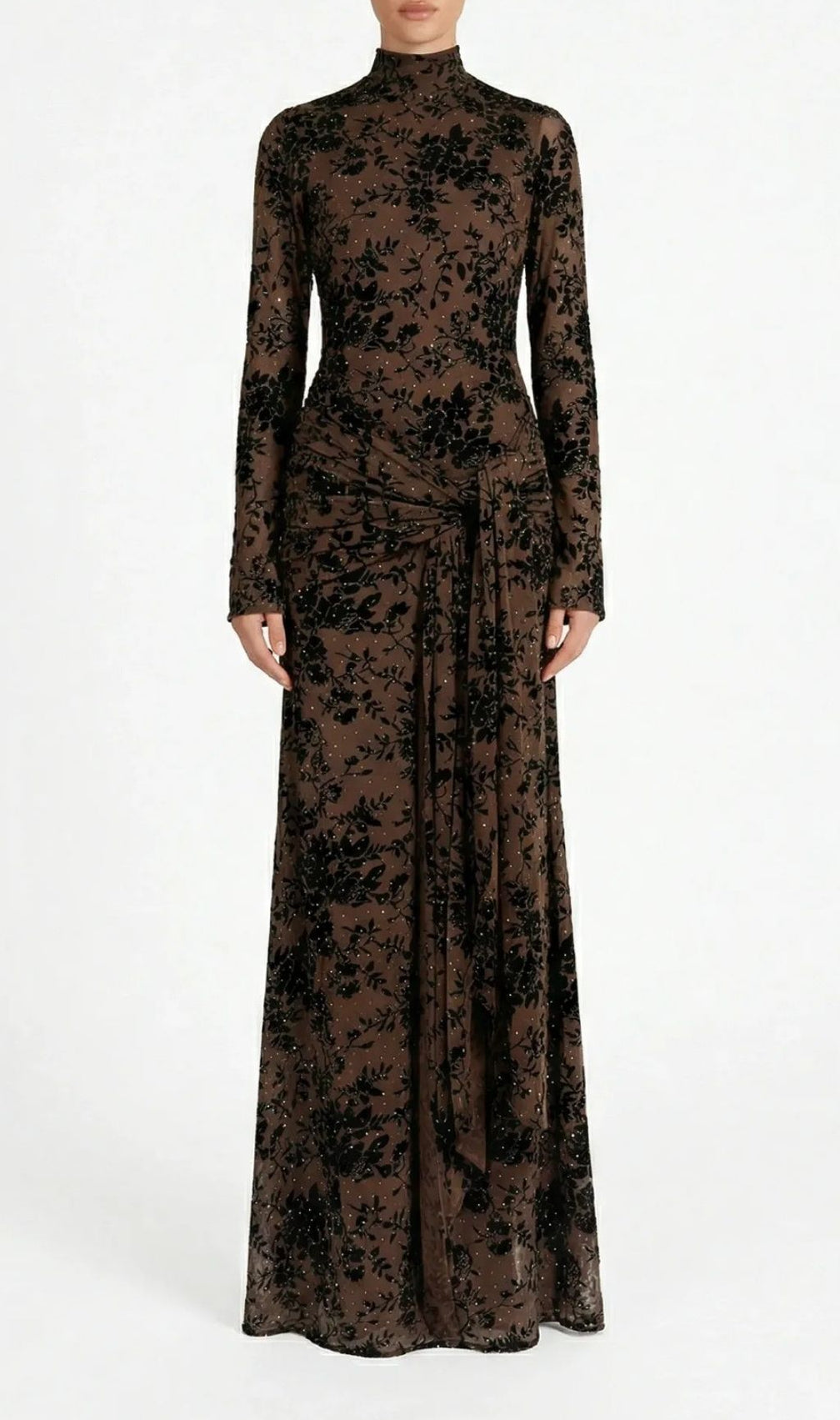 Kayleigh Embellished Velvet Floral Maxi Gown | Long Sleeve Formal Dress