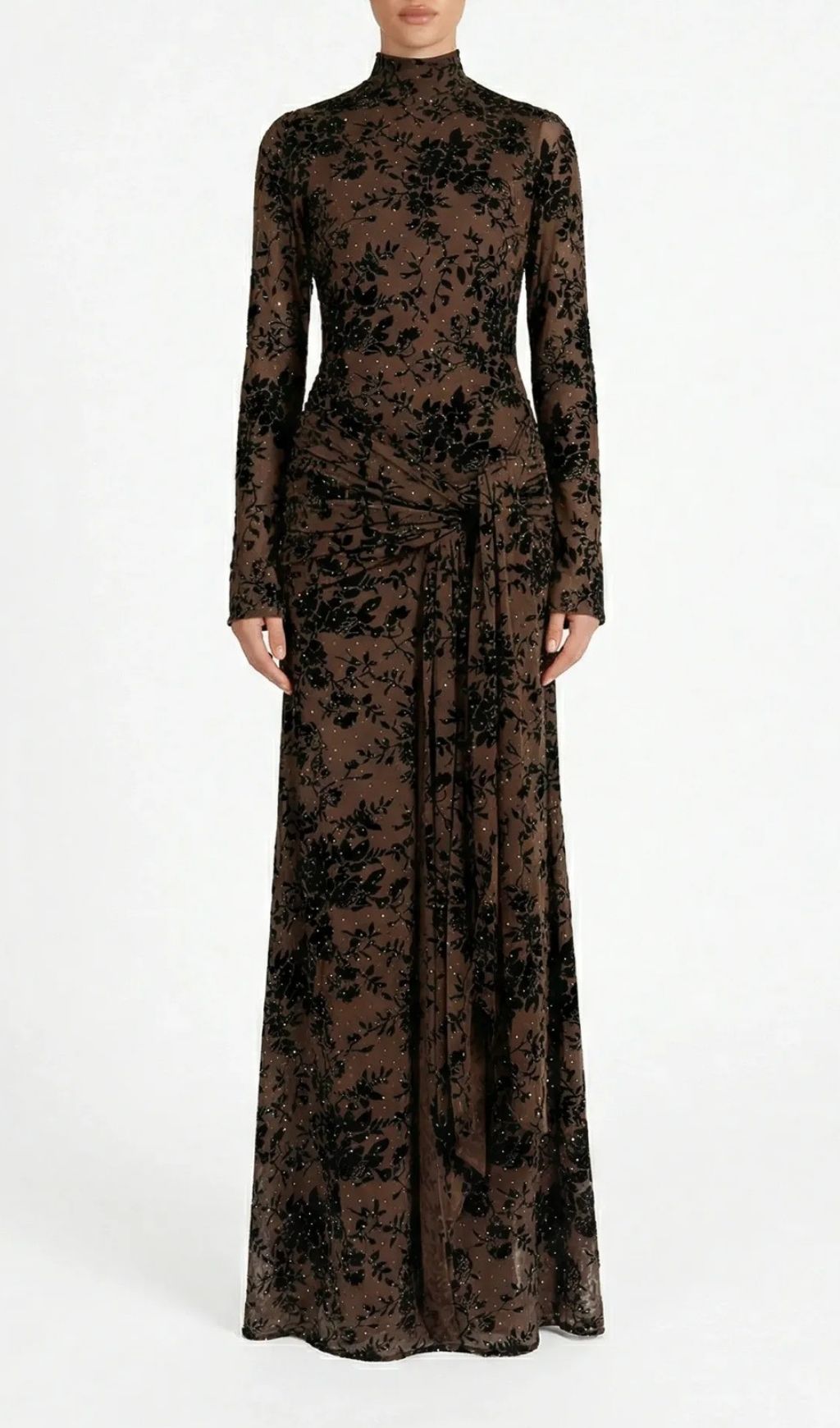 Kayleigh Embellished Velvet Floral Maxi Gown | Long Sleeve Formal Dress