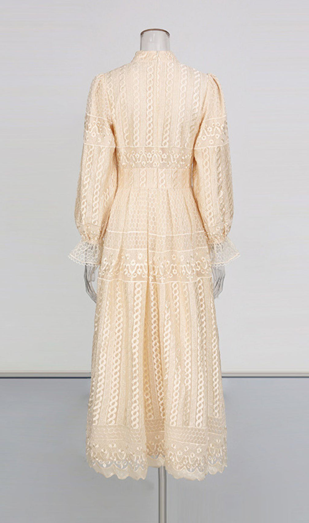 Ivah Romantic Blush Pink Floral Lace Midi Dress - Elegant Long Sleeve