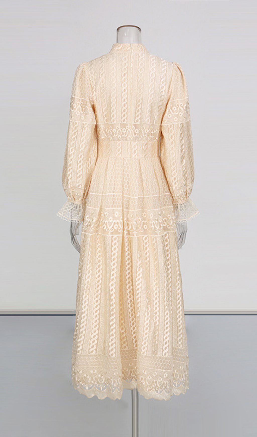 Ivah Romantic Blush Pink Floral Lace Midi Dress - Elegant Long Sleeve