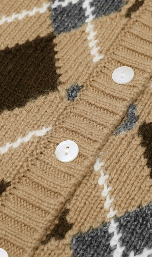 Jeffery Women's Cropped Argyle Knit Cardigan - Timeless Chic & Cozy