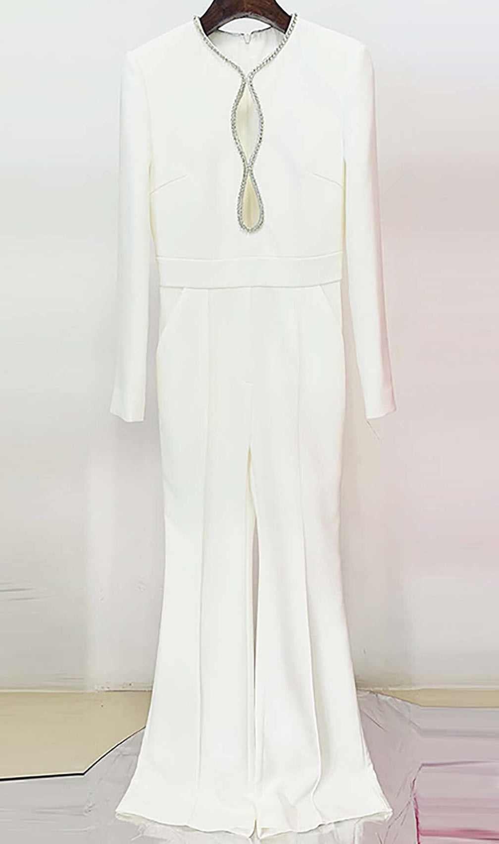 Long Sleeve V-Neck Diamond Tight Long Sleeve Jumpsuit