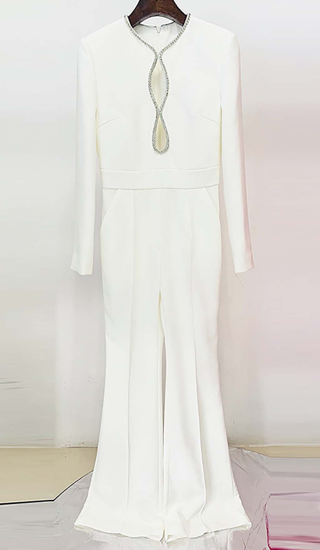 Long Sleeve V-Neck Diamond Tight Long Sleeve Jumpsuit