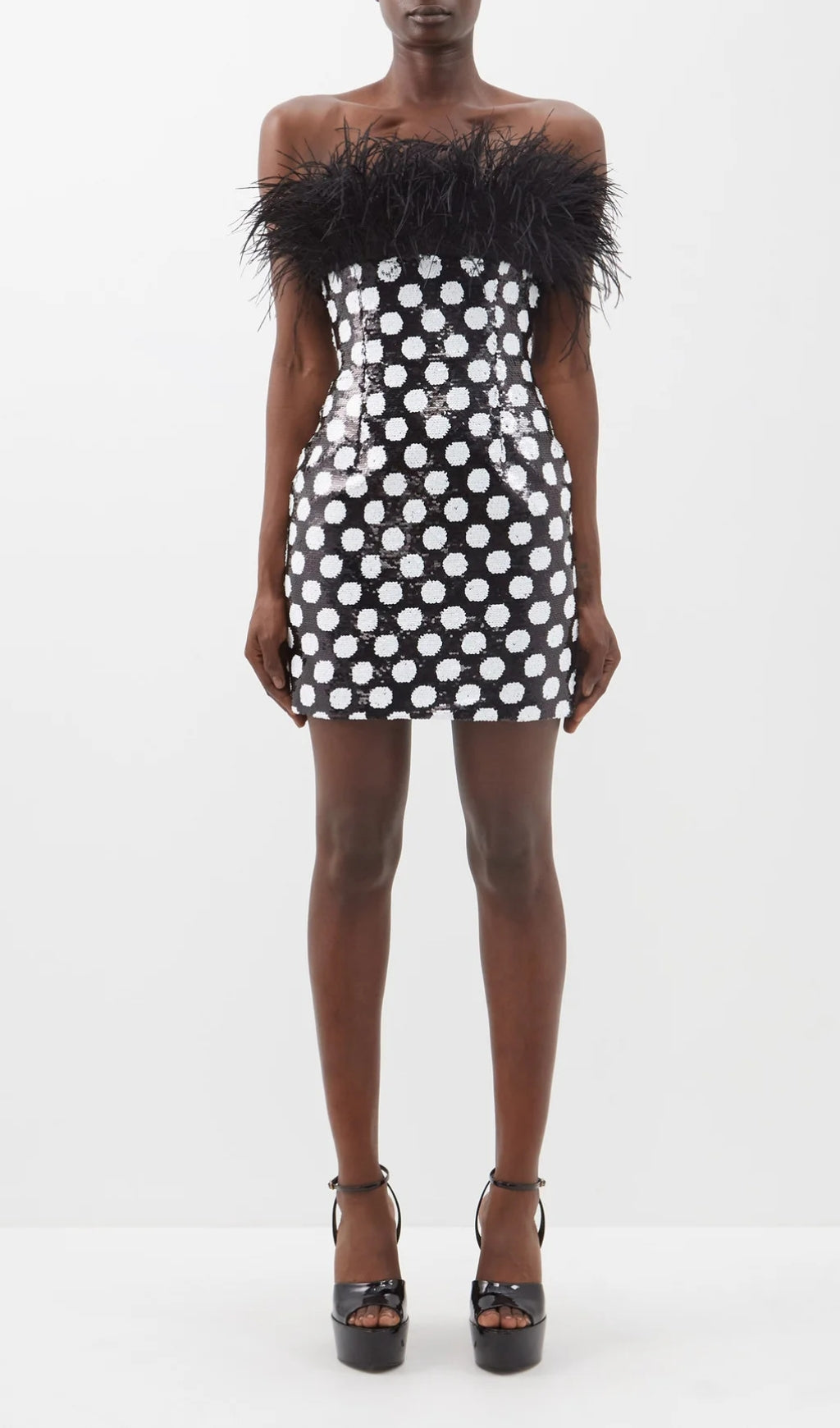 Feather Trim Polka Dot Mini Dress