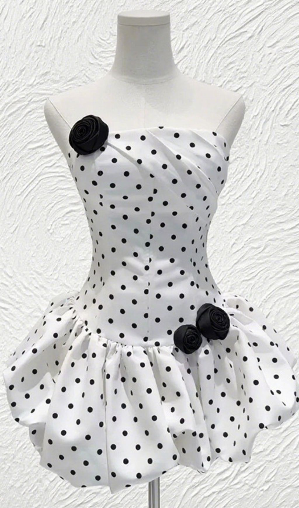 Hayfa Polka Dot Strapless Mini Dress with Floral Appliqués | Retro Chic Party Style