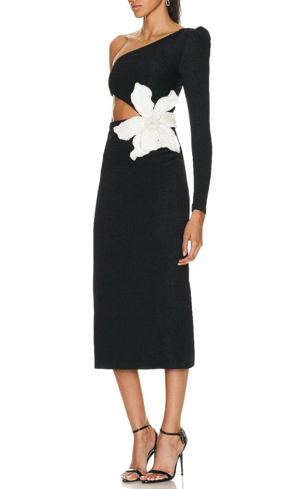 Aliyah Black Flower Bandage Midi Dress