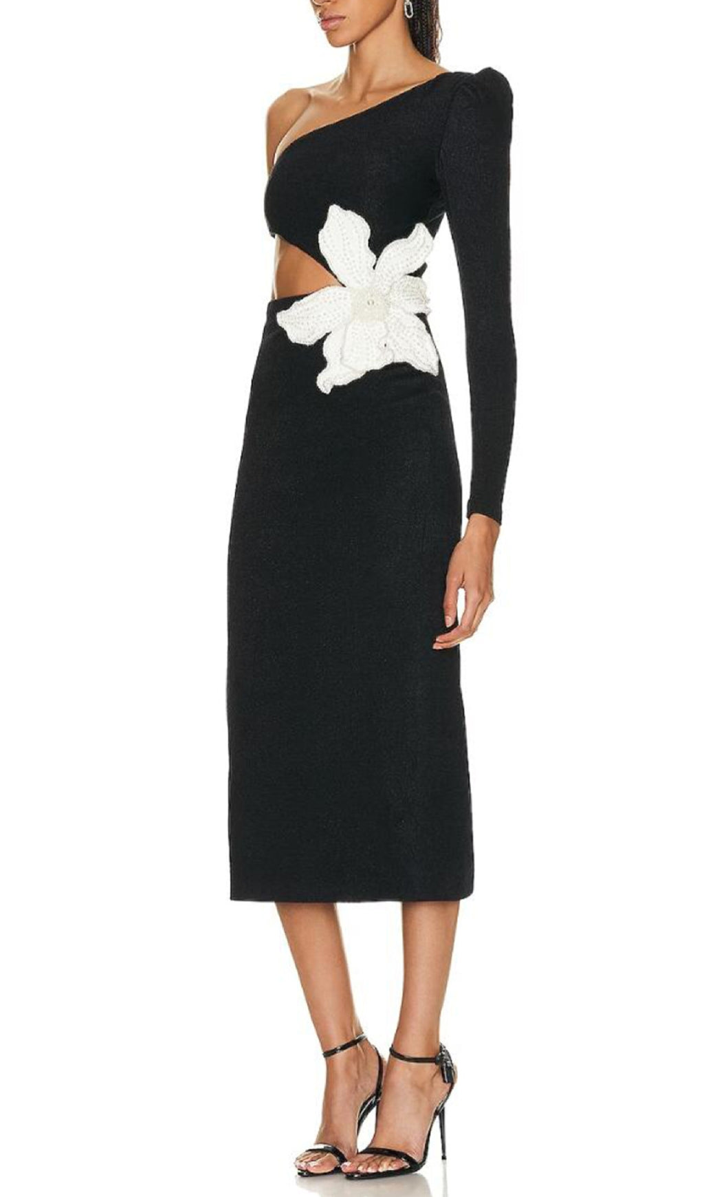 Aliyah Black Flower Bandage Midi Dress