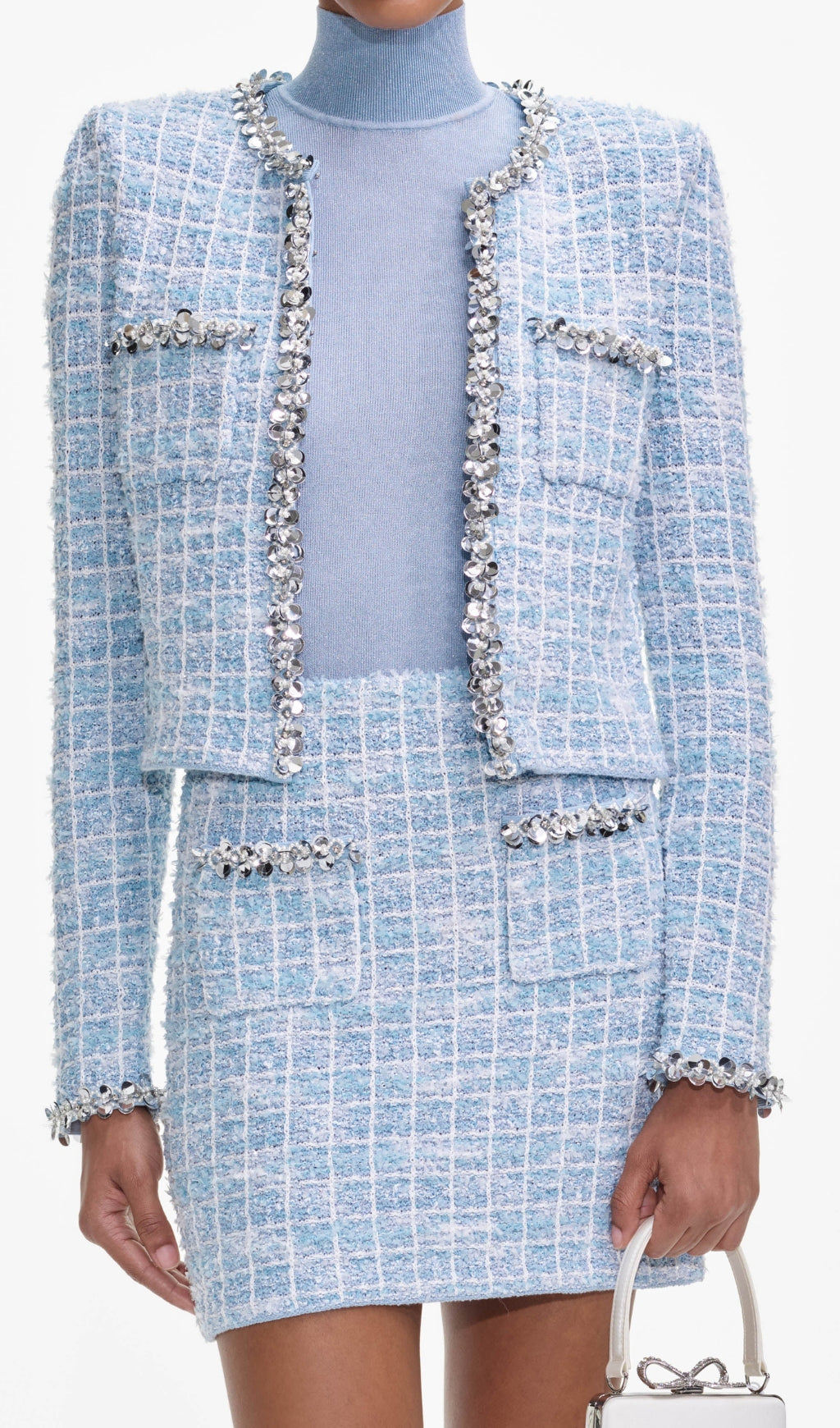 Blue Check Knit Mini Skirt