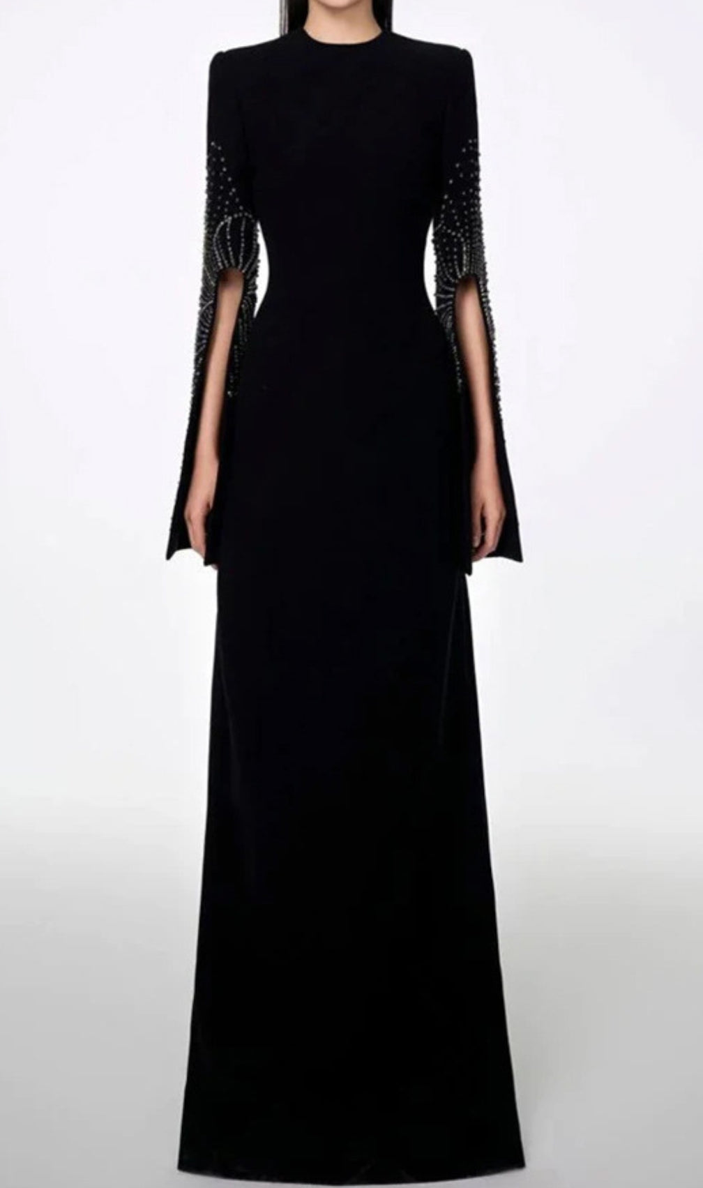 Dalit Black Long Sleeve Diamond Maxi Dress