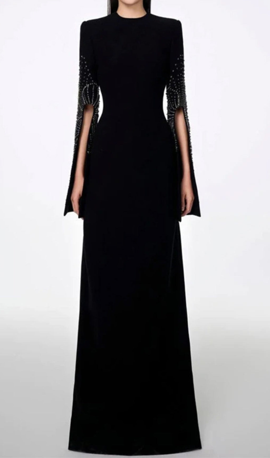 Dalit Black Long Sleeve Diamond Maxi Dress