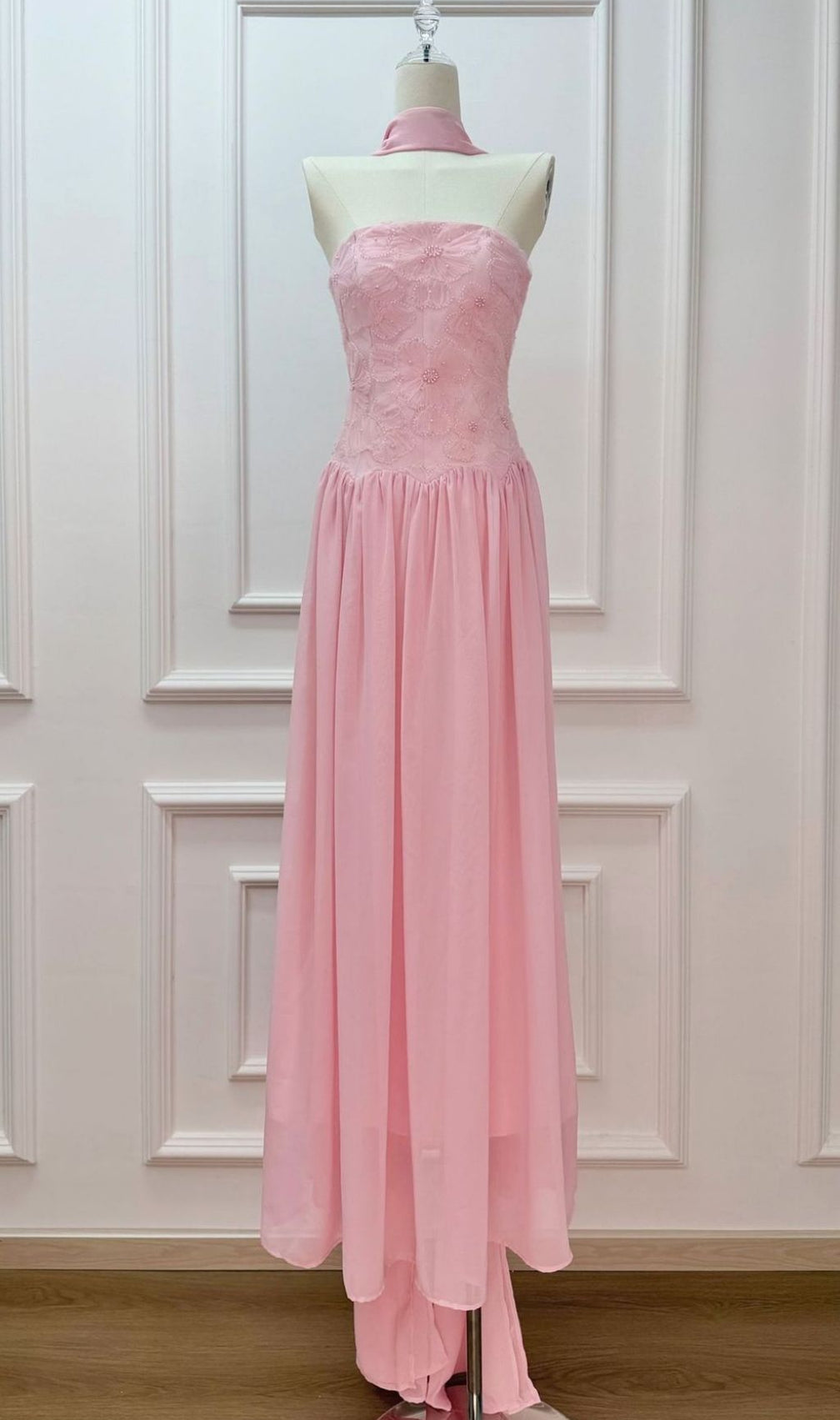 Kenley Blush Pink Strapless Floral Maxi Gown - Elegant Evening Dress for Women
