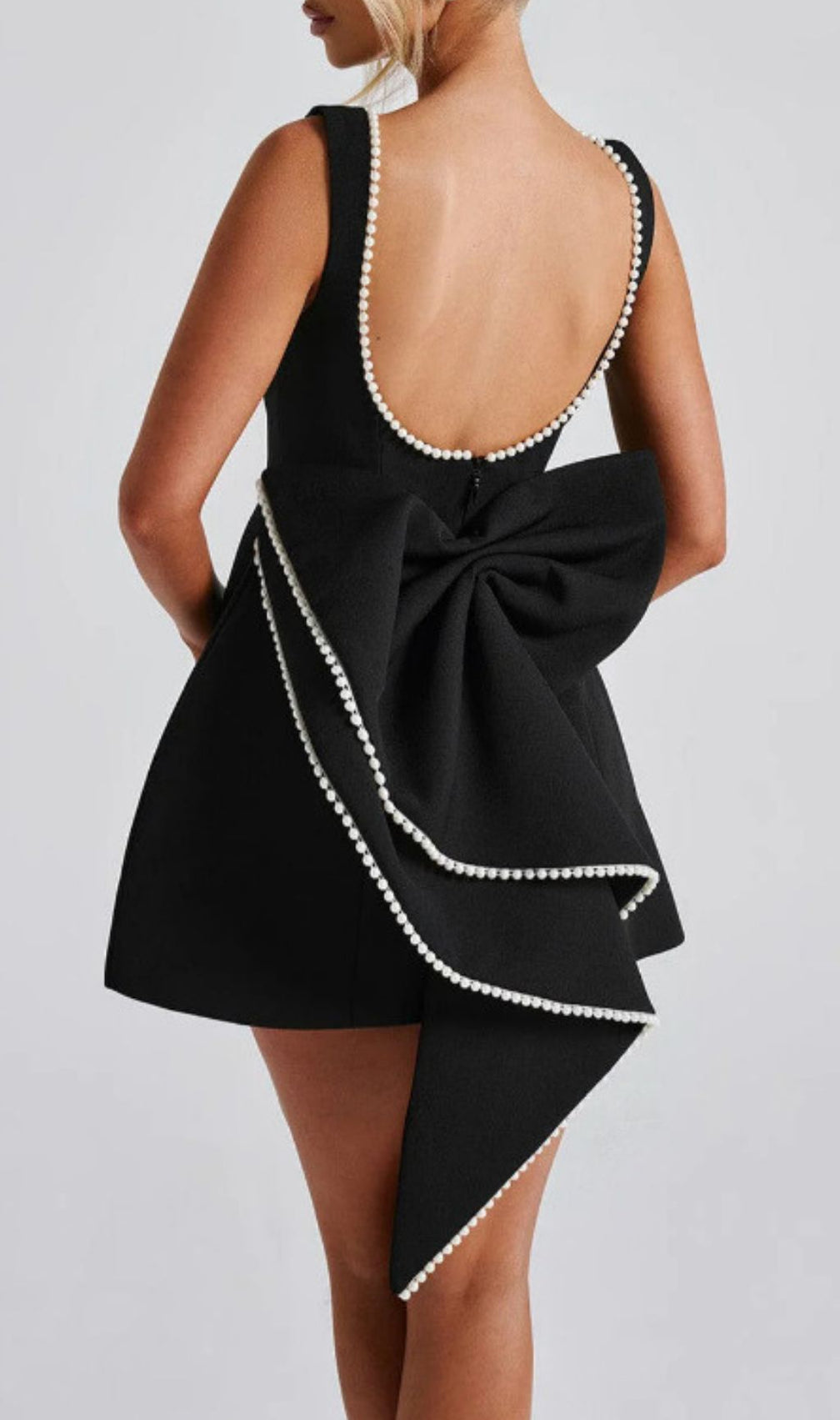 Eimear Black Pearl Backless Bow Mini Dress: The Ultimate Statement Piece