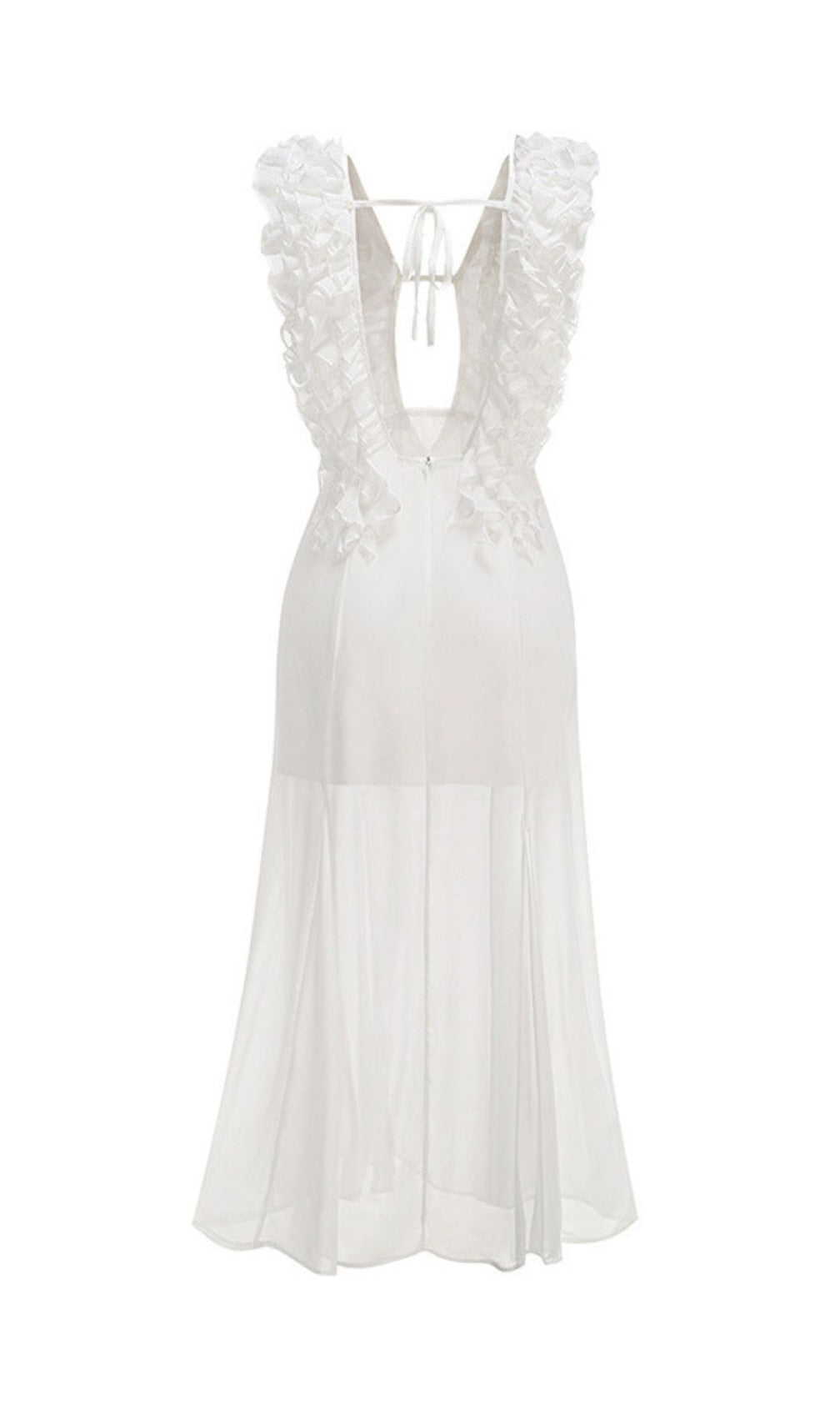 Harleigh White Ruffled Mesh Maxi Dress - Ethereal Elegance for Galas & Weddings