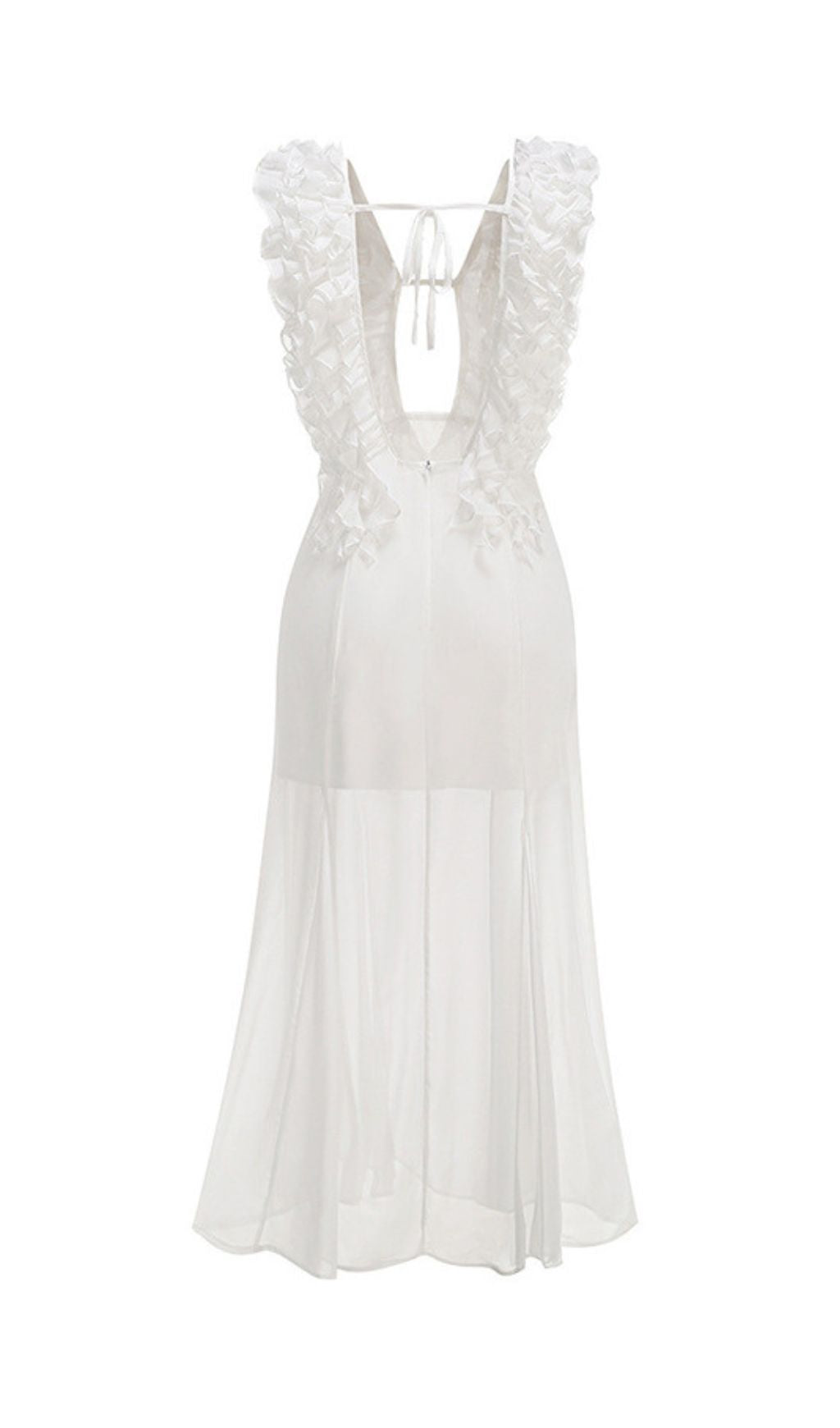 Harleigh White Ruffled Mesh Maxi Dress - Ethereal Elegance for Galas & Weddings