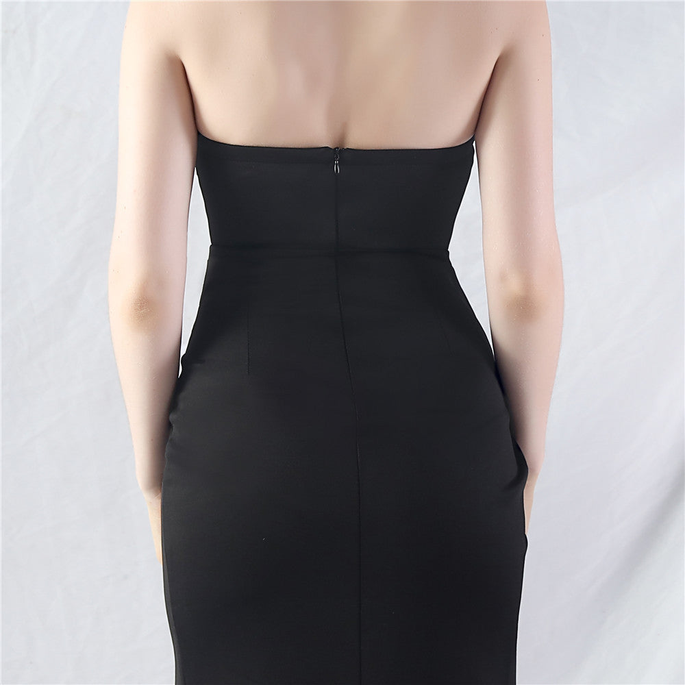 Chizue Black Strapless Corset Split Maxi Dress