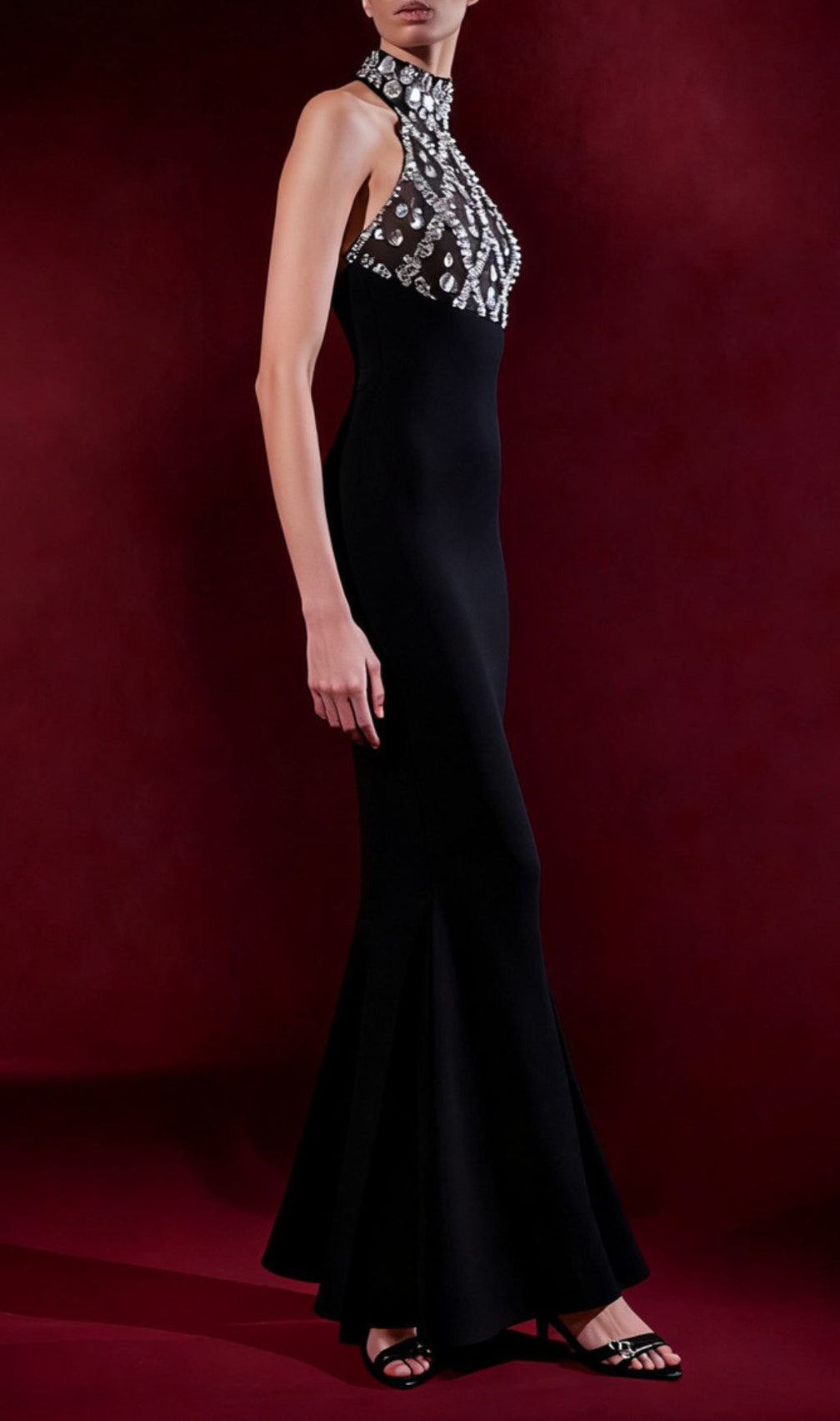 Iwao Black Halter Rhinestone Maxi Gown - Show-Stopping Sparkle & Elegance