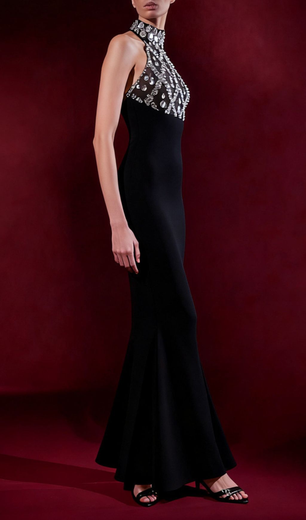 Iwao Black Halter Rhinestone Maxi Gown - Show-Stopping Sparkle & Elegance