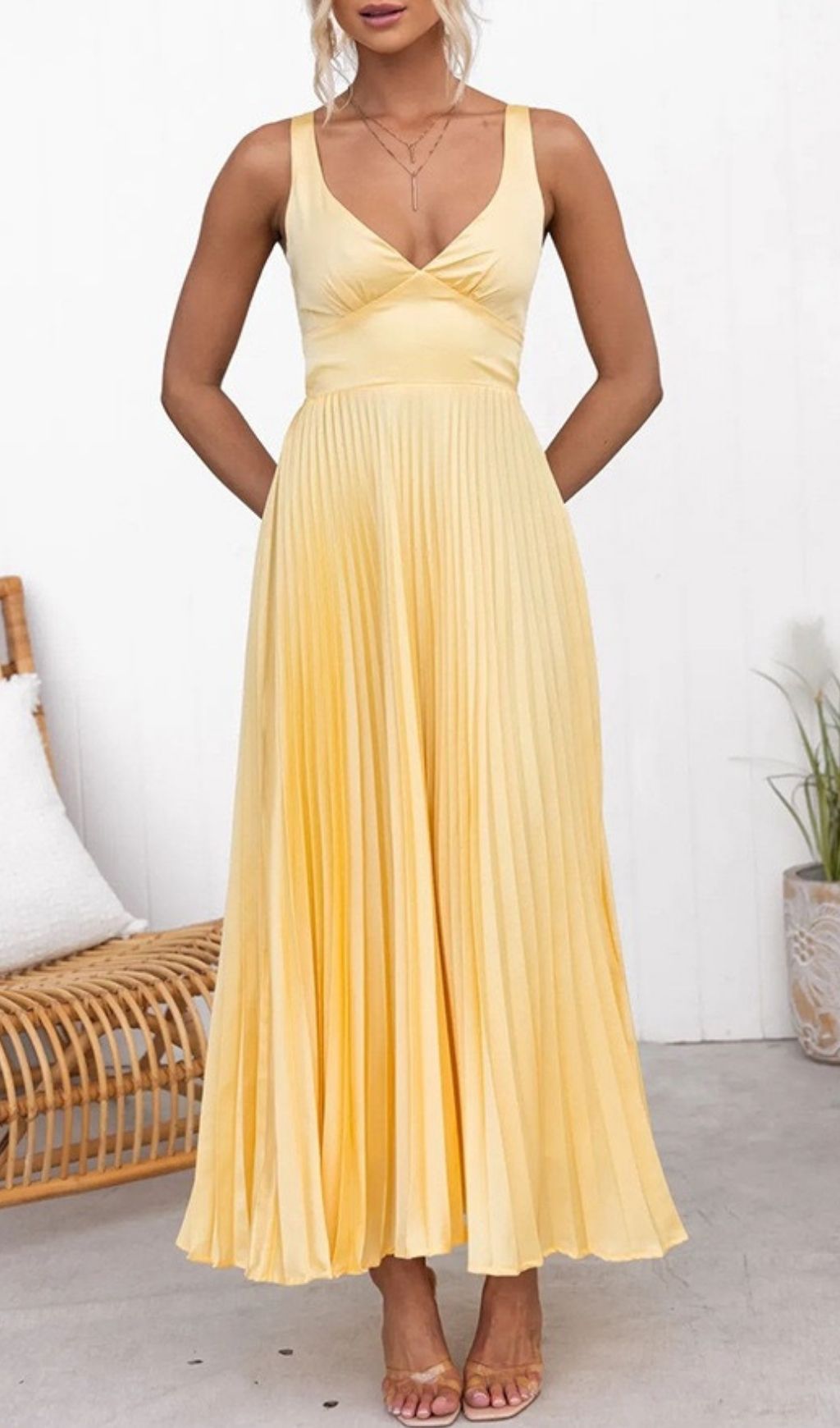 Lahoma Strappy V-Neck Pleated Maxi Dress