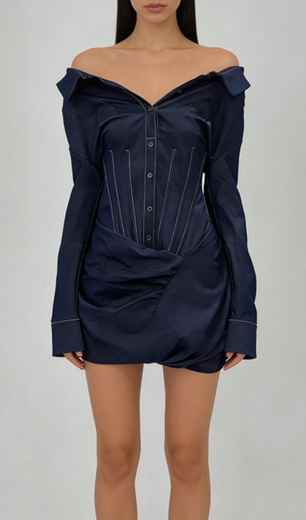 Jamila Off-Shoulder Long Sleeve Corset Denim Mini Dress