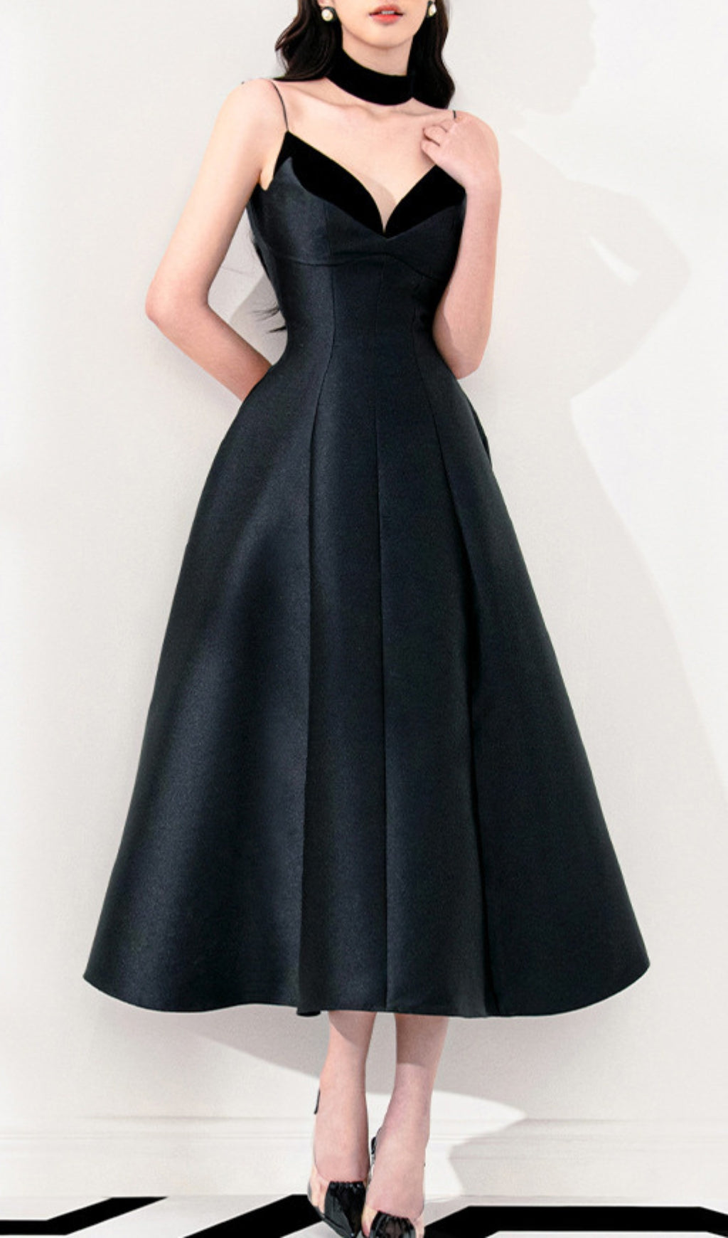 Carminda Black Patchwork Midi Dress