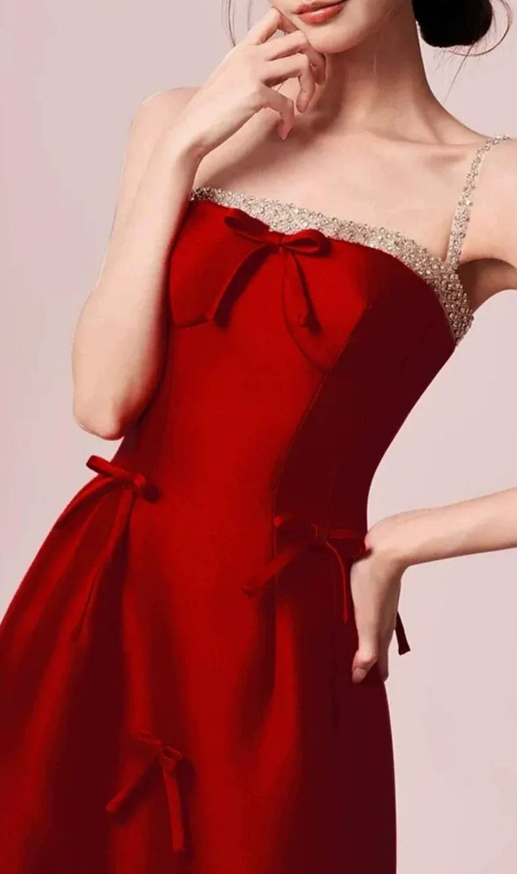 Kiara Red Bow-Embellished Strappy Maxi Dress - Elegant Gala & Event Gown