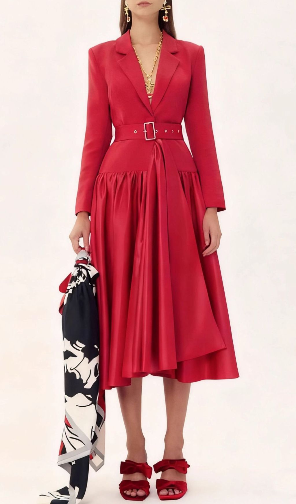 Imogen Red Long Sleeve Belted Blazer Dress - Power & Elegance