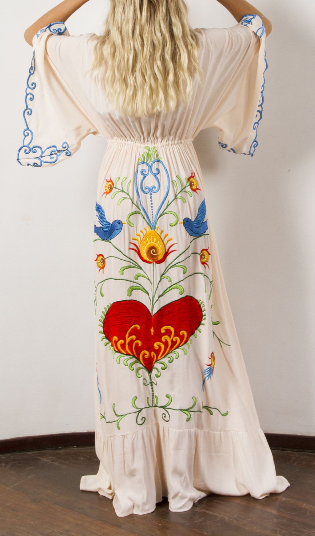 Gita Flower Embroidery Long Sleeve Maxi Dress