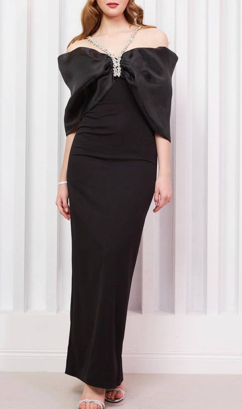 Candra Bow Diamond Halter Maxi Dress