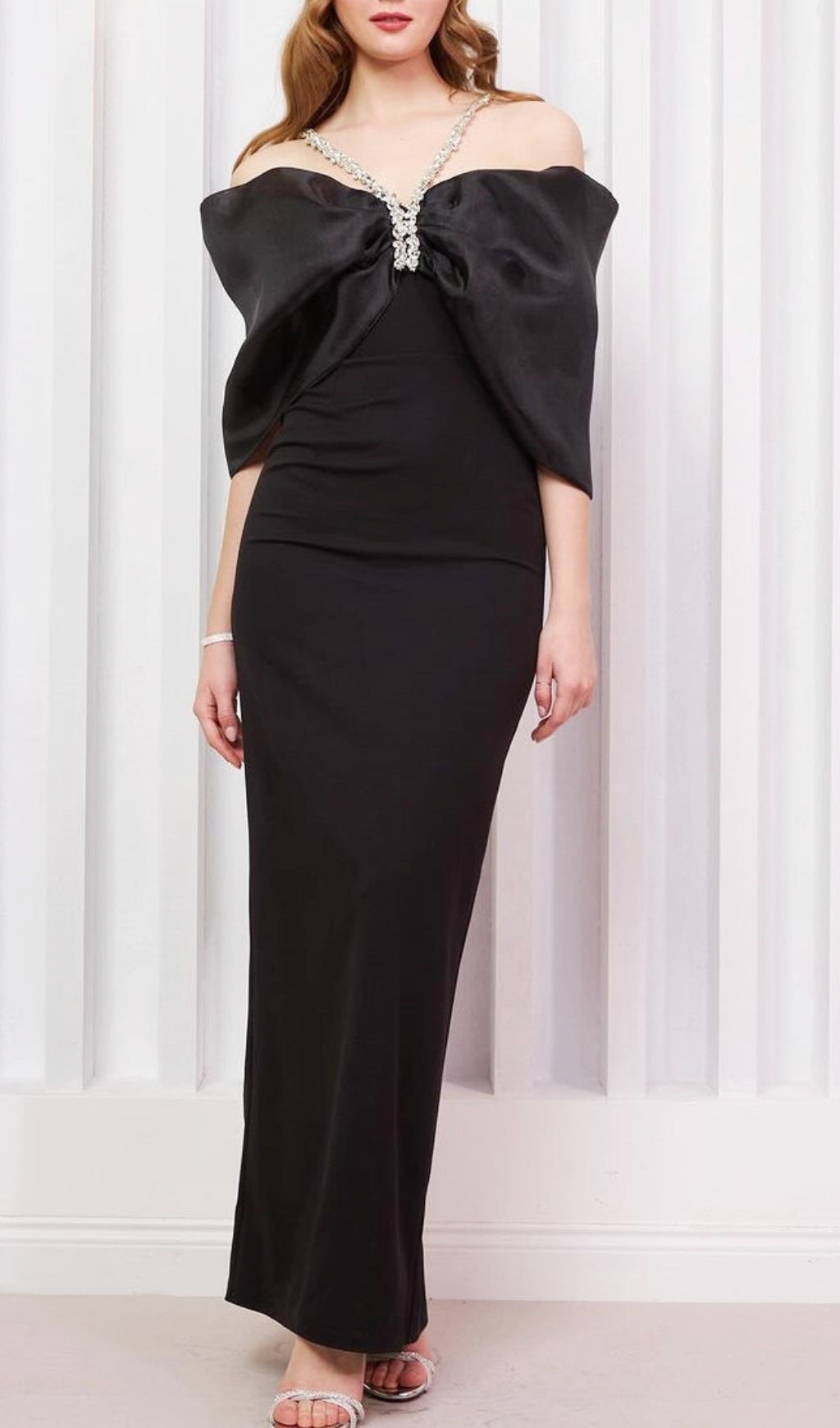 Candra Bow Diamond Halter Maxi Dress