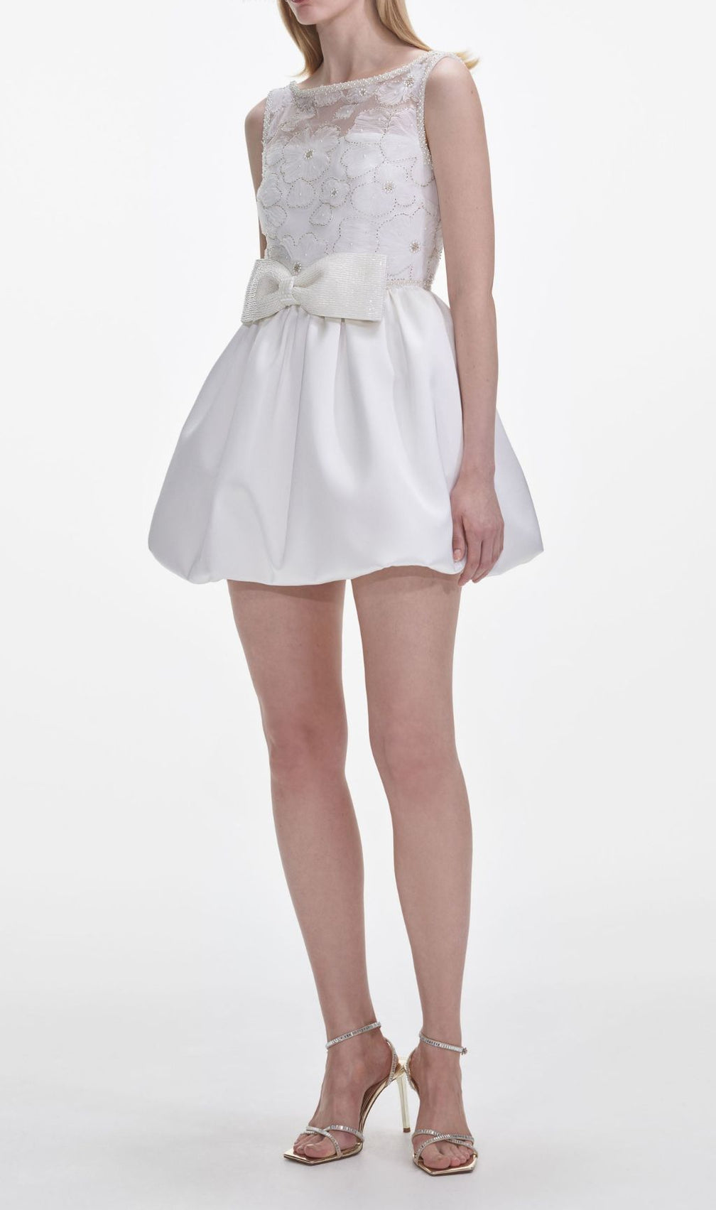 White Bow Lace Mini Dress