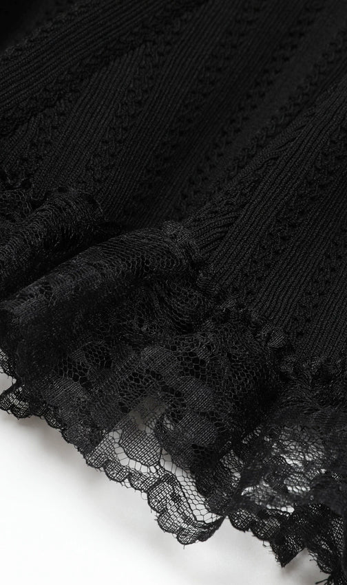 Khosrow Black Lace Knit Peplum Mini Dress