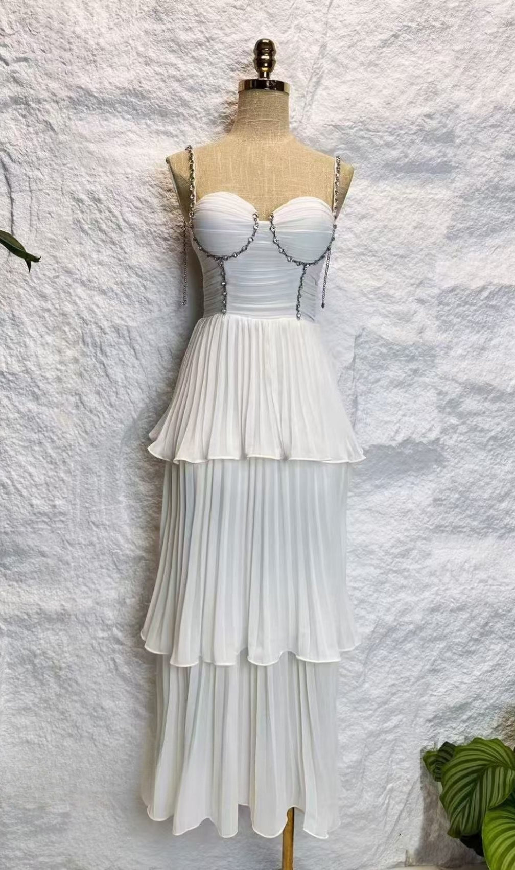 Diamond Pleated Layered Midi Dress