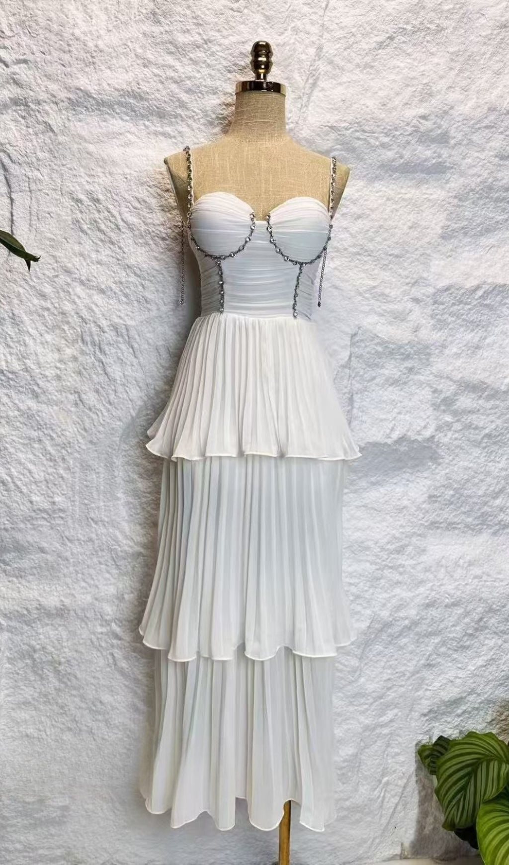 Diamond Pleated Layered Midi Dress