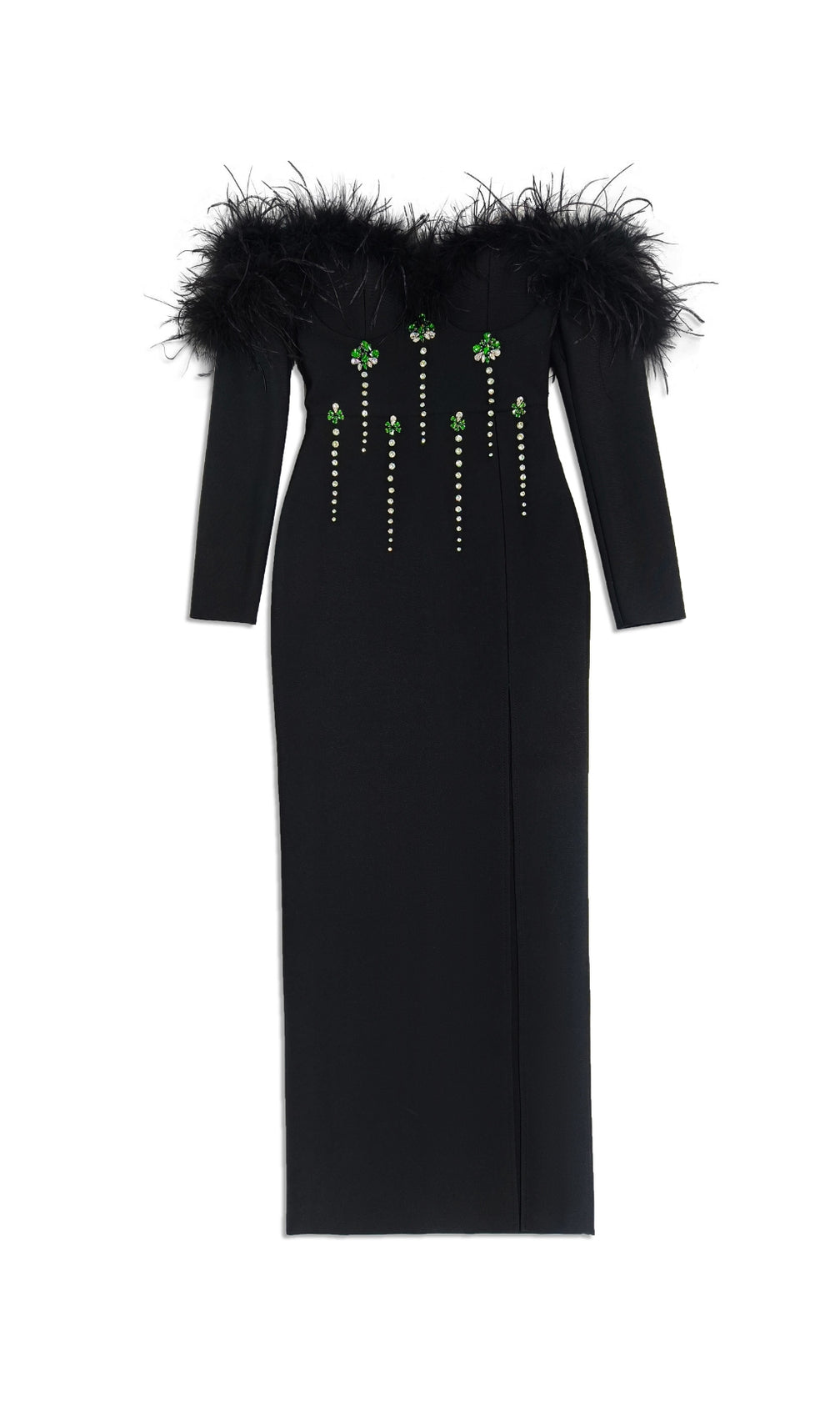 Chaya Black Feather Long Sleeve Maxi Dress