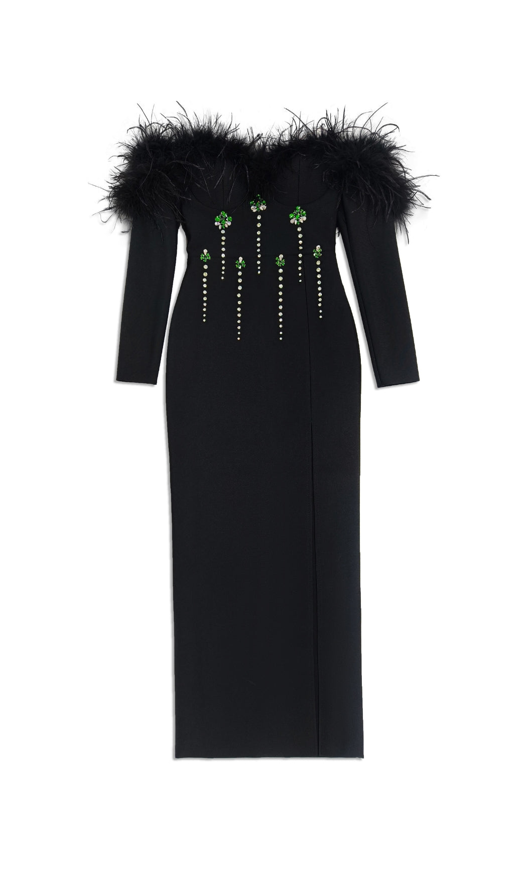 Chaya Black Feather Long Sleeve Maxi Dress