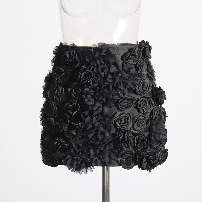 Anchalee Black Flower Mini Skirt