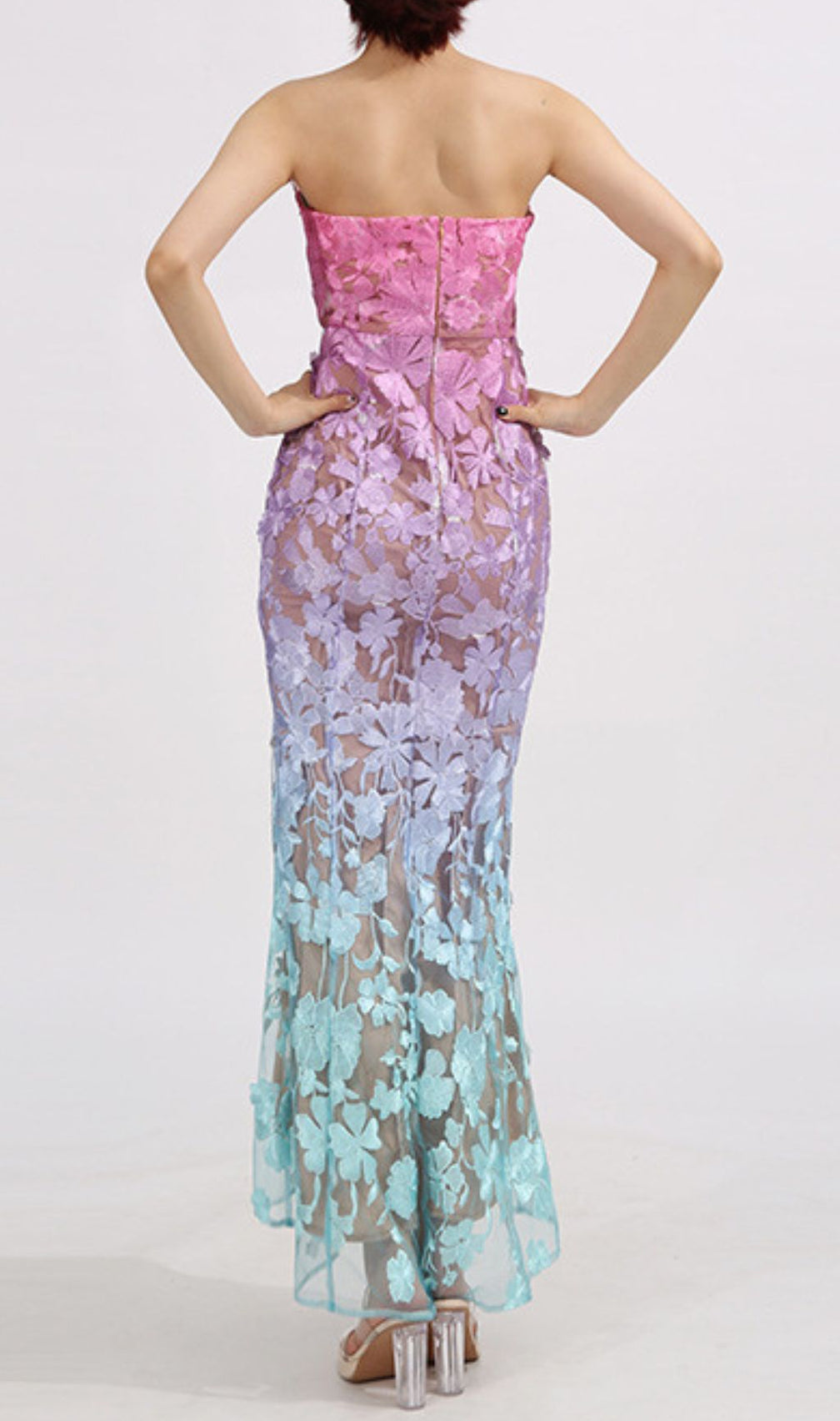 Elora Strapless Flower Embroidery Maxi Dress