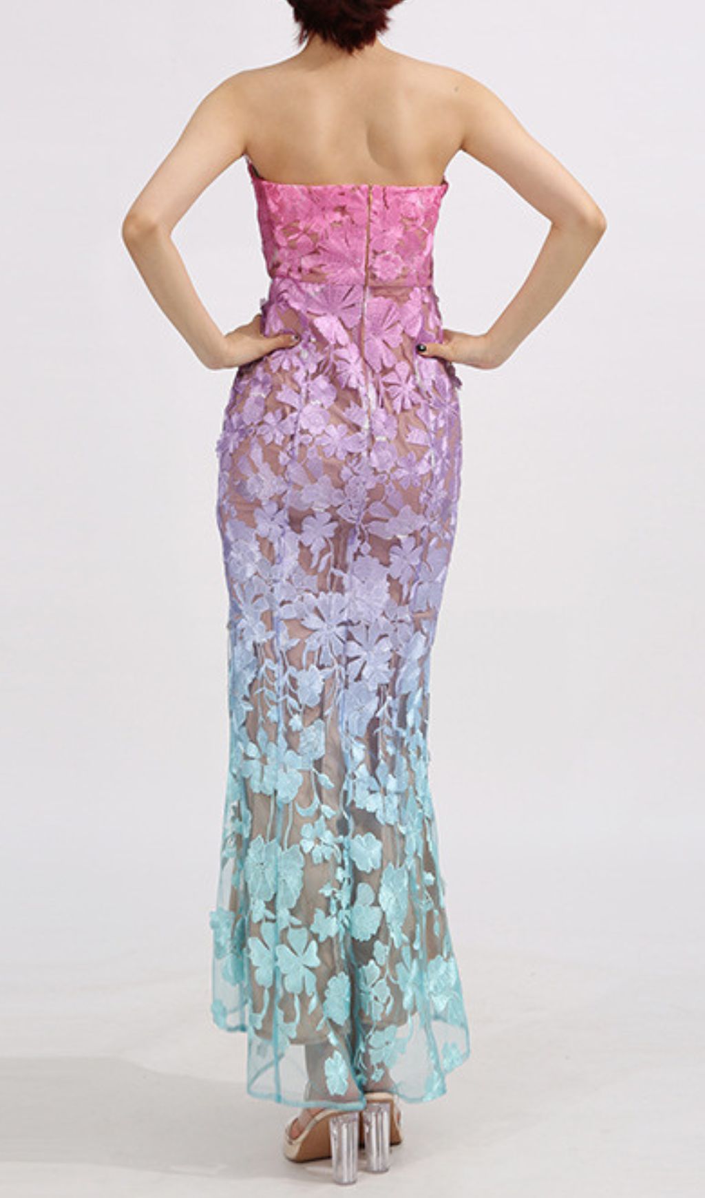 Elora Strapless Flower Embroidery Maxi Dress