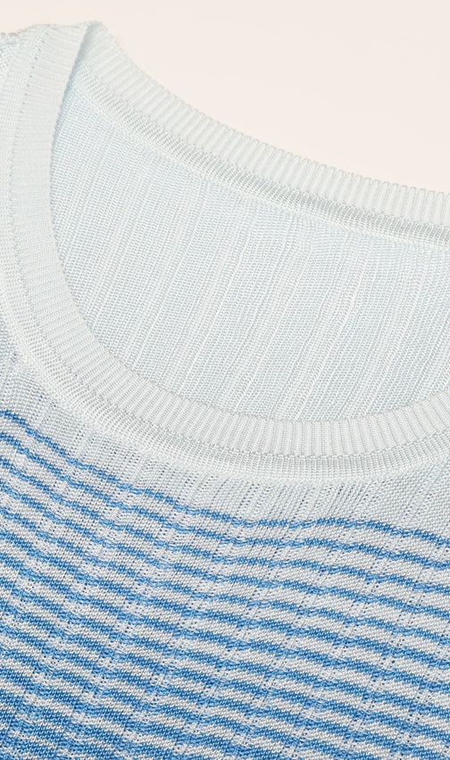 Kianna Blue Ombre Striped Short Sleeve Knit Maxi Dress