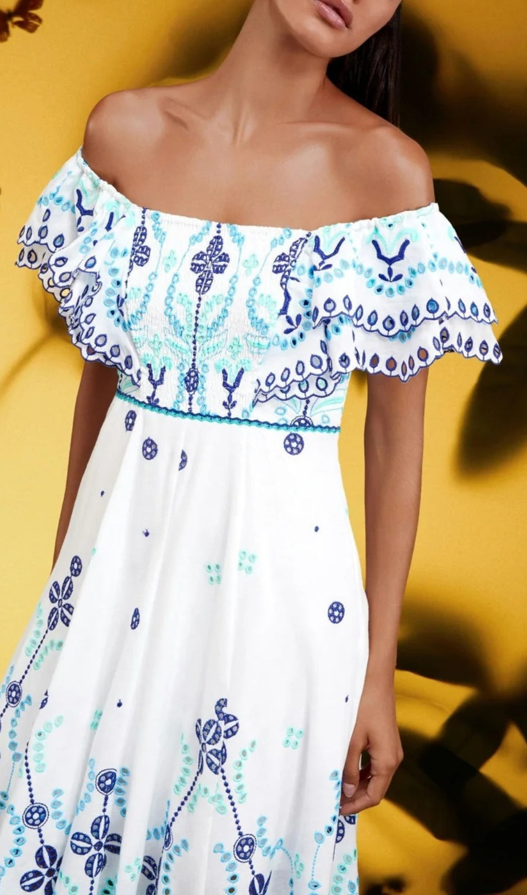 Bonnie Embroidery Ruffle Midi Dress