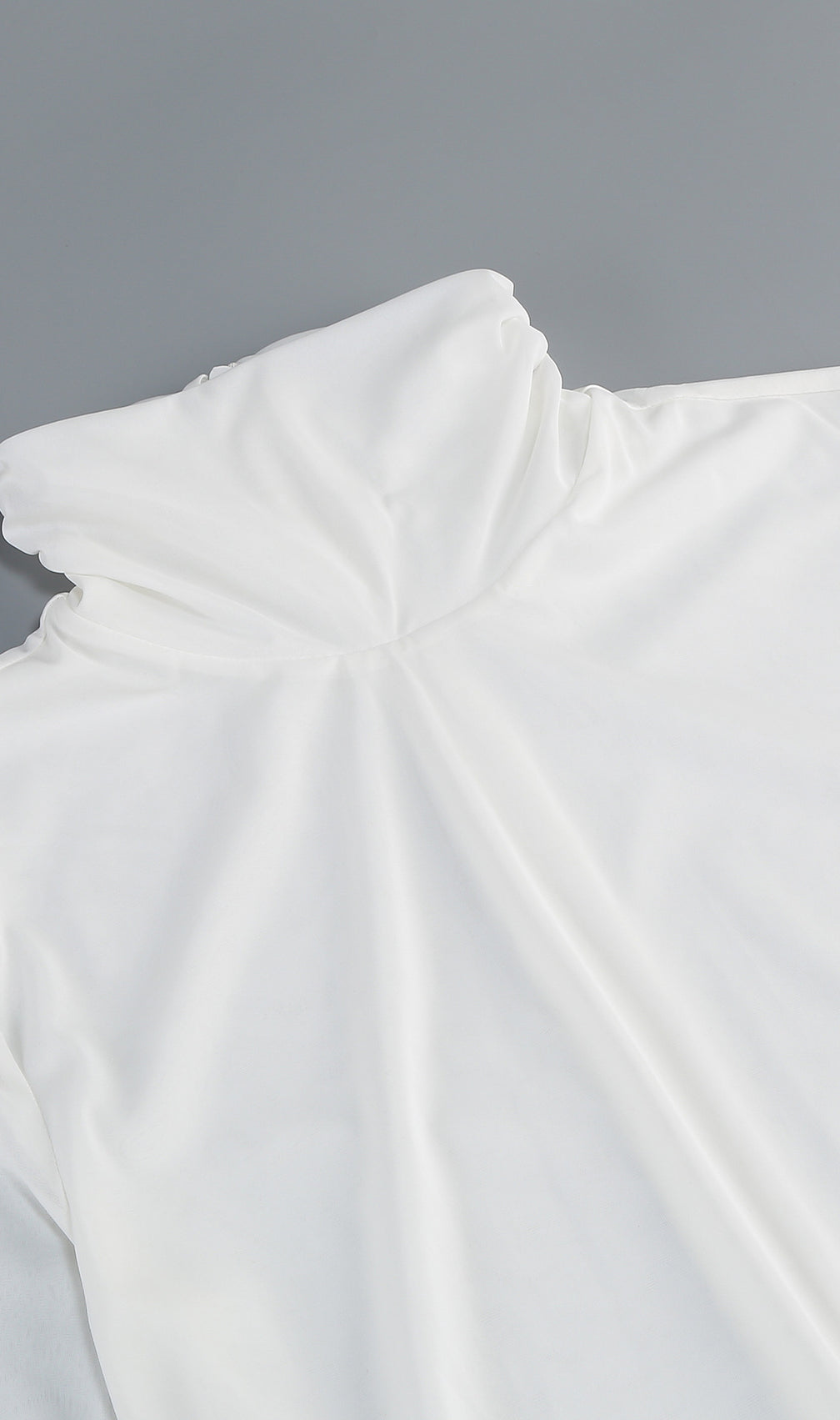 Jabbar Sculptural White Ruched Midi Dress | Elegant Long Sleeve Bodycon for Women