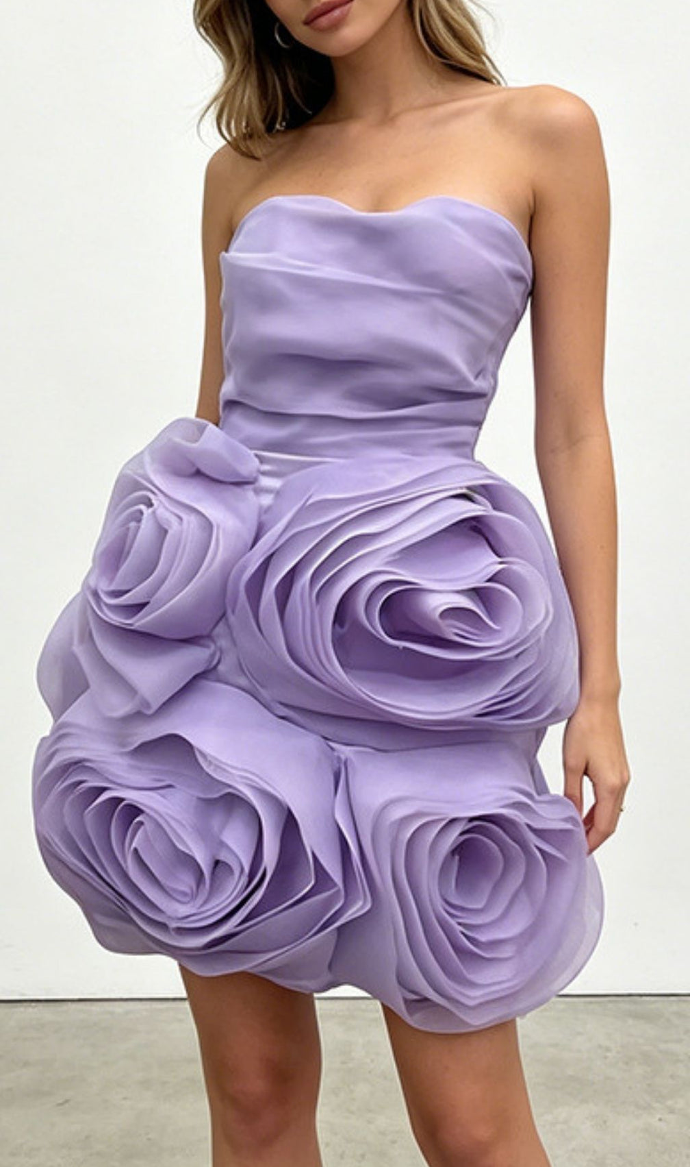 Kendyl Strapless 3D Floral Mini Dress - Lilac