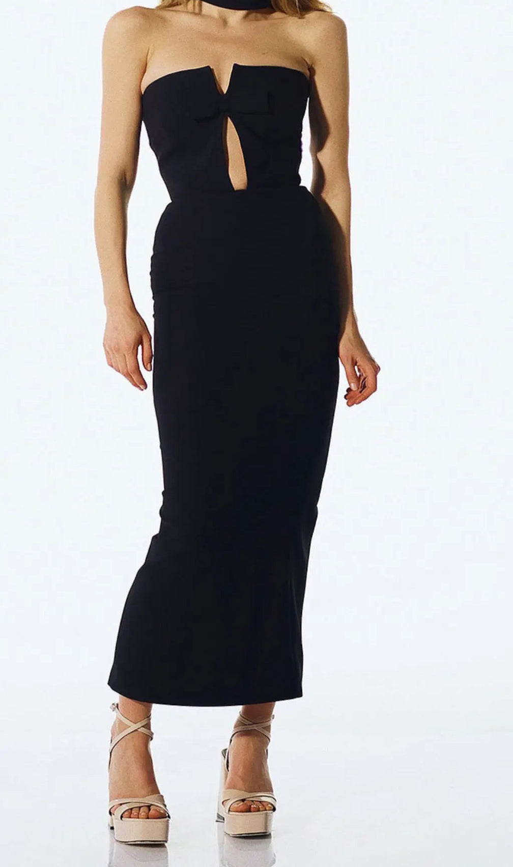 Detachable Neck Sleeveless Maxi Bandage Dress