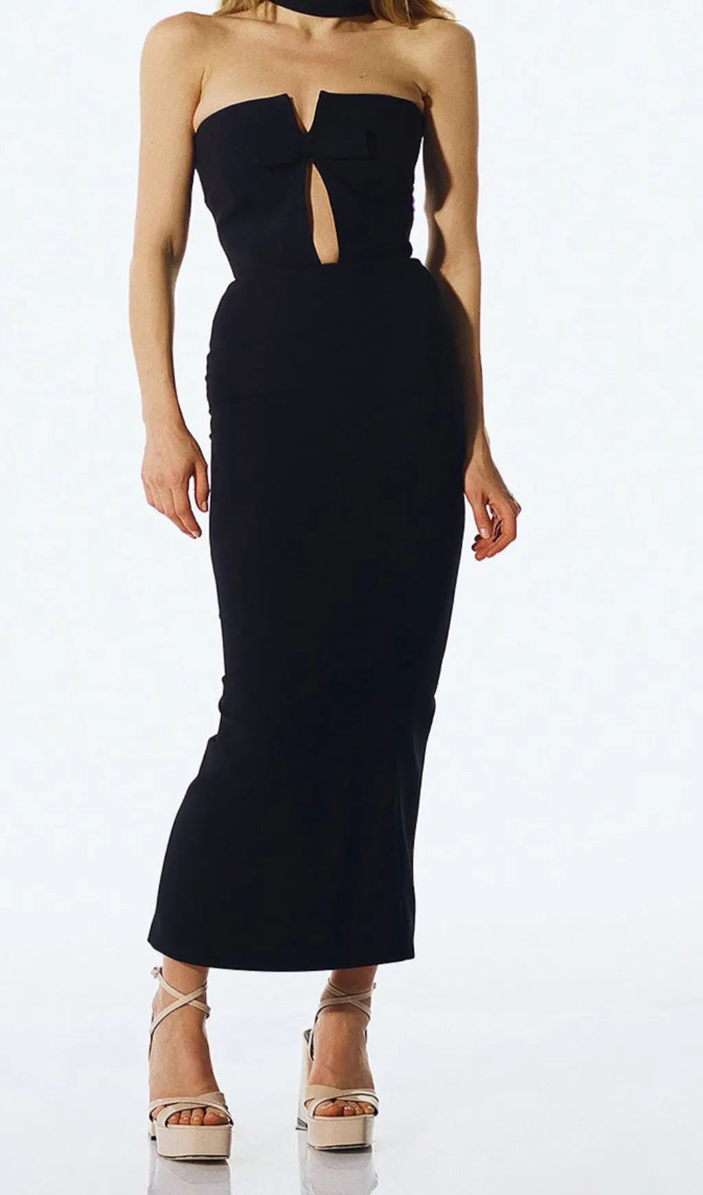 Detachable Neck Sleeveless Maxi Bandage Dress