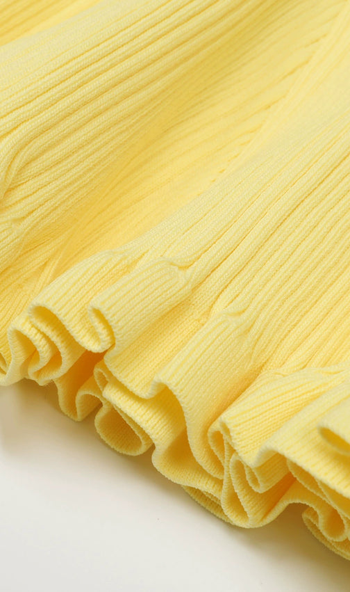 Buttery Yellow Ribbed Knit Cardigan & Mini Skirt Set - Chic 2-Piece Outfit